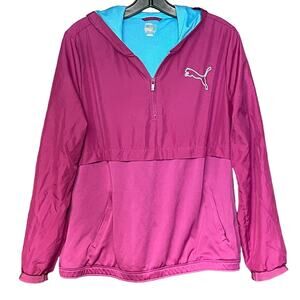 Puma pullover windbreaker jacket hooded pink aqua blue colorful teen girls XL